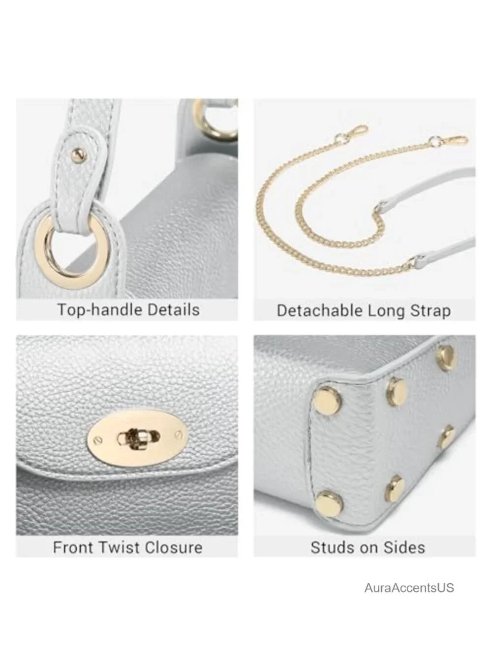 Studded Vegan Leather Evening Clutch Purse with Crossbody Strap